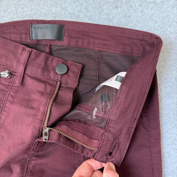 Vince Womens Shiraz Skinny Leg Moto Pants Wine Color Red Zip Detail Size 27 - Picture 10 of 14